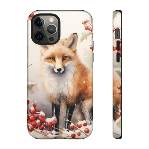 Christmas Fox in a Wreath of Red Berries - Impact Resistant Phone Case iPhone 12 Pro Glossy